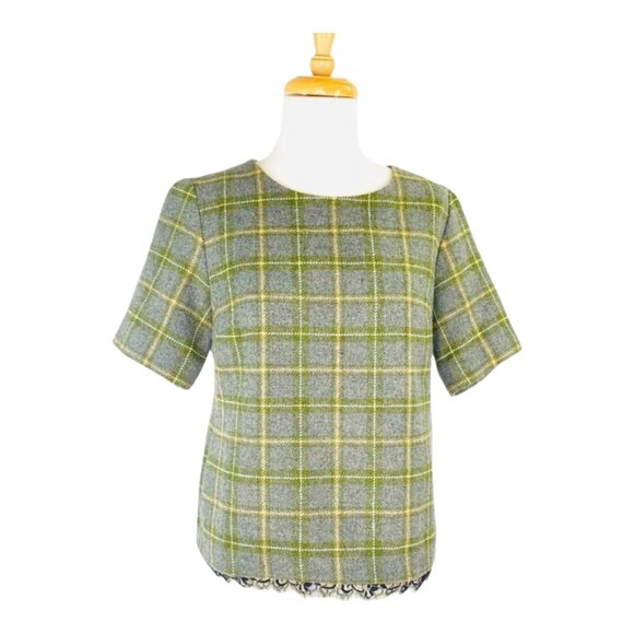 Banana Republic Wool Blend Plaid Short Sleeve Top Womens S - Picture 10 of 11